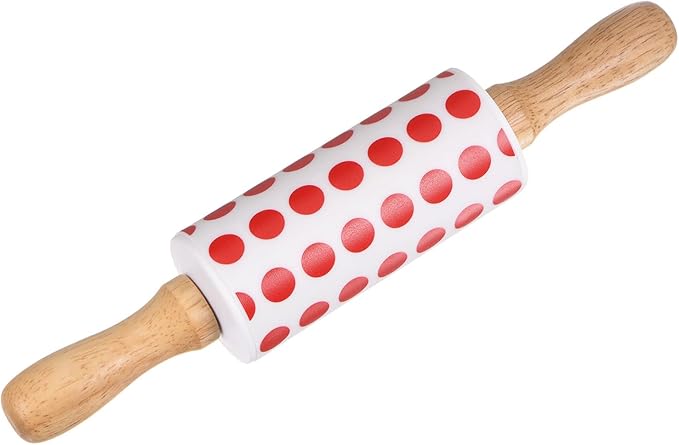HARFINGTON Silicone Rolling Pins for Baking 9 Inch Wooden Handle Non Stick Rolling Pin Small Roller Playdough Rolling Pins for Dough Pizza Pastry Fondant Kitchen, Red White
