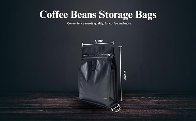 Premium Coffee Bags with Valve (100 pcs, 8 oz) Standing Coffee Beans Storage Bags, Reusable Heat Sealable Side Zipper Pouches, Eco-Friendly Packaging, Perfect for Home and Office - White