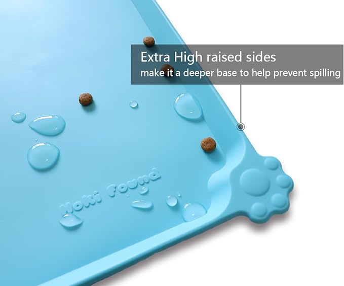 Hoki Found L Silicone Pet Food Mats - Non Slip Dog Cat Bowl Placemats - Waterproof Dog Cat Food Mats for Carpet - Arctic