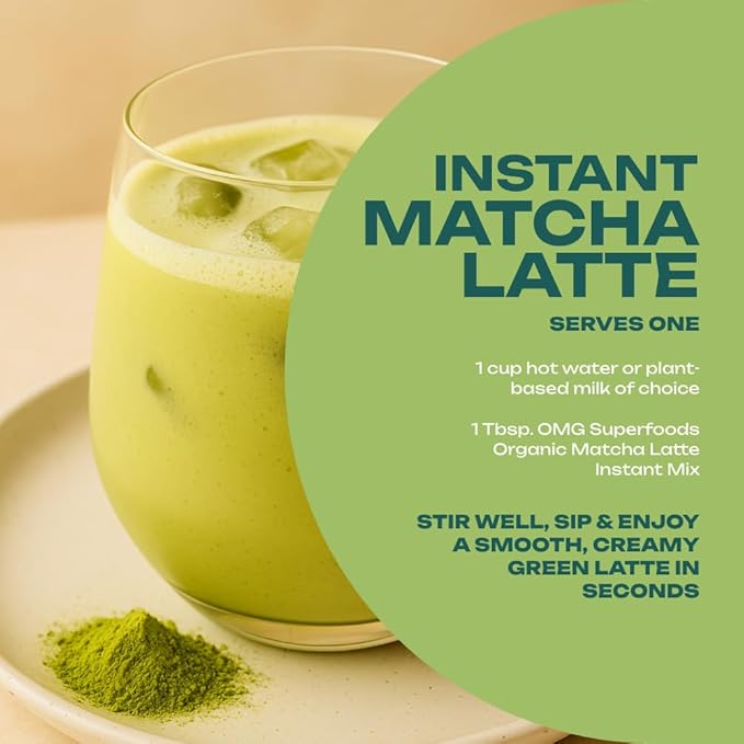 OMG Superfoods Certified Organic Matcha Latte Instant Mix 6 oz – Matcha Powder Blend | Stir & Enjoy in Seconds, USDA Organic