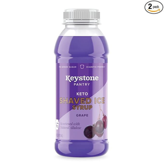 Keystone Pantry Keto Shaved Ice Syrup Grape 2 pack 1 pint bottles Gluten Free Nut Free Allergen Free Dairy Free No added sugar 0 net carbs diabetic friendly