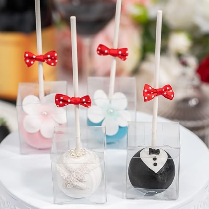RomanticBaking 150 Pack 1 3/4" x1 3/4"x2"Clear Cake Pop Boxes with Holes - Chocolate Truffle & Gift Boxes for Parties, Weddings & Birthdays