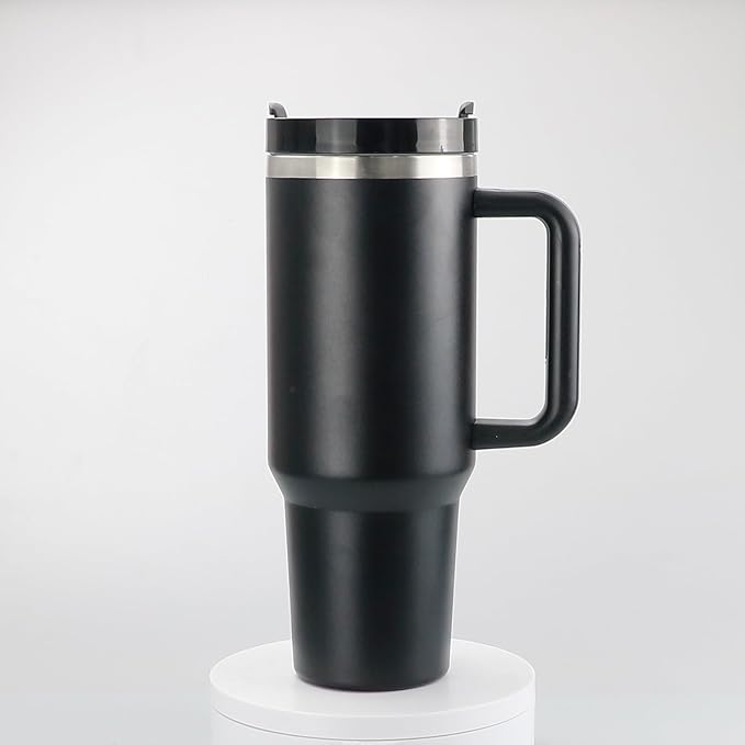 40oz Stainless Steel Tumbler with Handle & Metal Straw – Insulated Double Wall Travel Mug with Lid, Large Coffee Cup for Hot & Cold Drinks, Fits Car Cup Holders