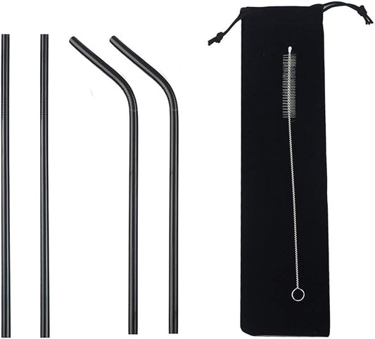 Gugrida Stainless Steel Straws 8.5" - 4 Pack (2 Straight, 2 Bent, 1 Brush) - Ultra Long, Eco-Friendly, Includes Cleaning Brush