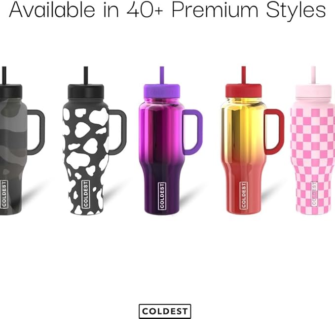 Coldest 40 oz Tumbler with Handle and Straw - 100% Leak Proof Insulated Tumbler with Lid and Straw (3 Lids) - Stainless Steel Tumblers for Women & Men - Cup Holder Friendly Base, 36 oz (Glowie Paws)