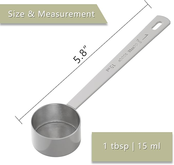 2PCS 1 Tablespoon Coffee Scoop, Long Handle Measuring Spoon, One tbsp (15ml) Stainless Steel Scooper