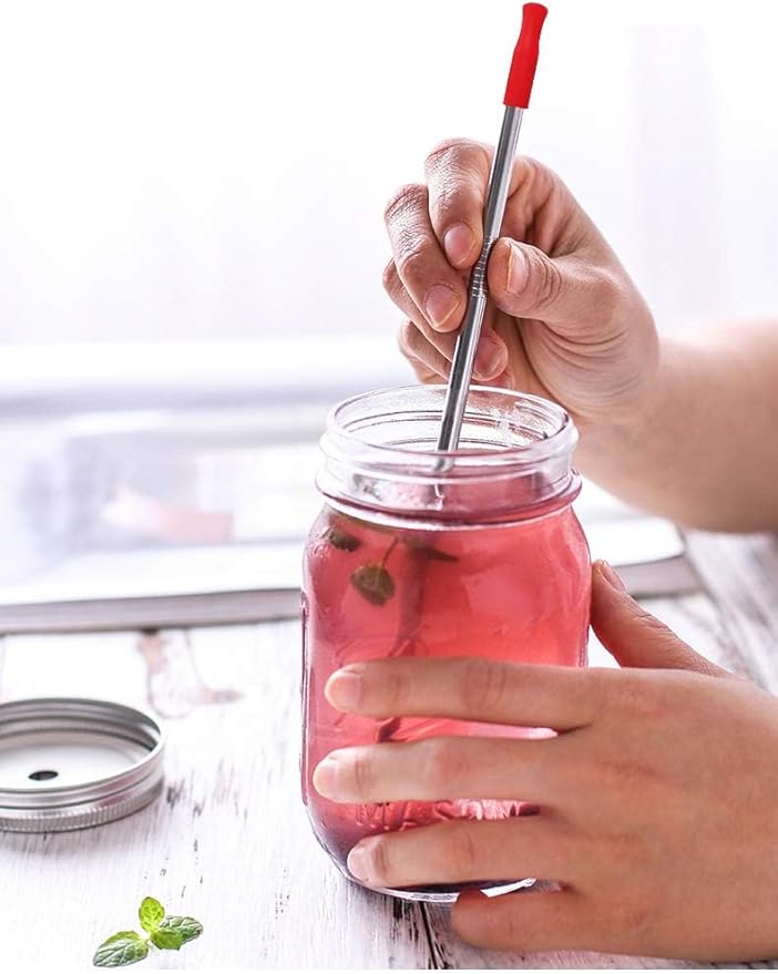 Stainless Steel Metal Straws with Silicone Tips Set of 10 Straight Reusable Drinking Straws for 20oz 30oz Tumblers (10.5'' L 0.24''Dia Staw + 2 Brushes)