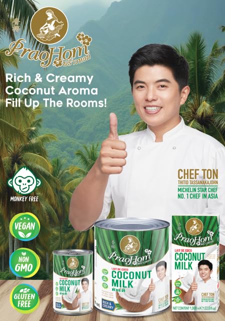 Praohom Coconut Milk 33.84 Fl Oz - Plant Based, Dairy Free Milk Alternative - Pure and Rich Thai Coconut Milk - No Added Sugar - Ideal for Cooking and Baking (1 Liter (Pack of 6))