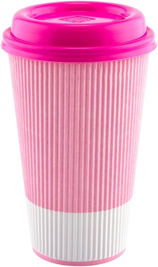 Restaurantware 16 Ounce Ripple Wall Disposable Coffee Cups, 500 Insulated Light Pink Paper Tumblerss for Hot Drinks like Tea and More, Rolled Rim Design, Lids Sold Separately