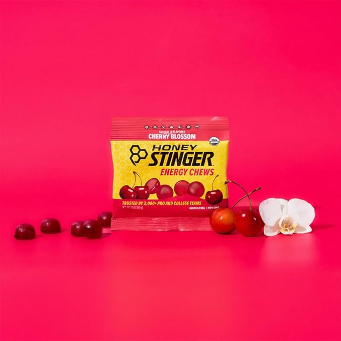 Honey Stinger Organic Cherry Blossom Energy Chew, Gluten Free & Caffeine Free, for Exercise, Running and Performance, Sports Nutrition for Home & Gym, Pre and Mid Workout, 12 Pack, 21.6 Ounce