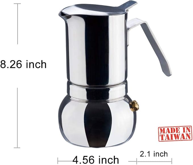 DÉBUT Stainless Steel Italian Espresso Coffee Maker Stovetop Moka Pot Greca Coffee Maker Latte Cappuccino Percolator, 8 Espresso Cup - 16.9 Oz