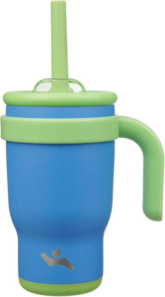 14 oz Tumbler with Side Handle, Insulated Water Bottle with Straw and 2 in 1 Lid, Stainless Steel Cup Travel Coffee Mug for Sports Office Gym,Sky Blue