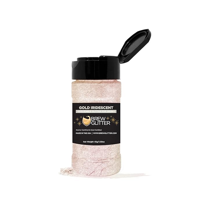 BREW GLITTER Edible Glitter For Drinks, Cocktails, Beer, Garnish Glitter & Beverages | KOSHER & HALAL Certified | 100% Edible & Food Grade | Vegan, Gluten, Nut Free (45g Shaker, Gold Iridescent)