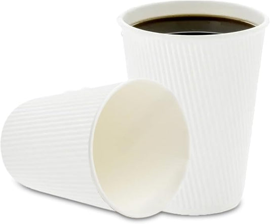 Restaurantware-12 Ounce Disposable Coffee Cups, 500 Double Wall Hot Cups For Coffee - Lids Sold Separately, Rolled Rim, White Paper Insulated Coffee Cups, For Hot Coffee, Tea, And More