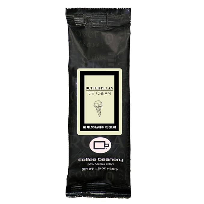 Coffee Beanery Butter Pecan Ice Cream Flavored Coffee, 1-1.75oz Try Me Size Coffee Sampler, Light-Medium Roast