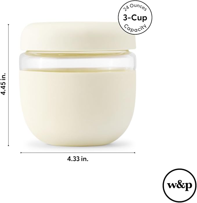 W&P Porter Seal Tight, Lunch Bowl Container w/ Lid | Charcoal 24 Ounces | Leak & Spill Proof, Soup & Stew Food Storage, Meal Prep, Airtight, Microwave and Dishwasher Safe, BPA-Free Glass