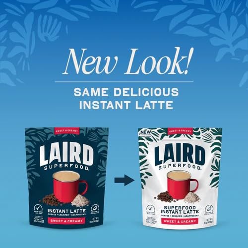 Laird Superfood Instant Latte Sweet & Creamy, Non-Dairy, Superfood Creamer, Gluten Free, Non-GMO, Vegan, 16 oz. Bag, Pack of 1