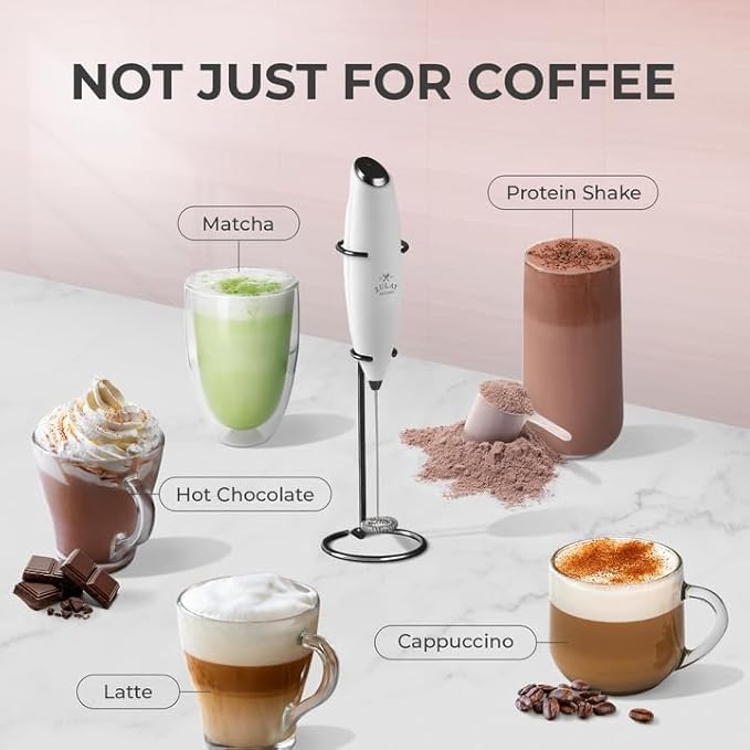 Zulay Kitchen Powerful Milk Frother Wand With 4 AA Duracell Batteries - Ultra Fast Handheld Drink Mixer - Electric Whisk Foam Maker for Coffee, Lattes, Cappuccino, Matcha & Creamer -