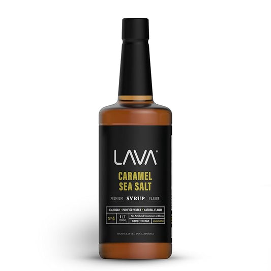 LAVA Premium Salted Caramel Syrup, Sea Salt Caramel Coffee Sweetener, 33.8oz (1-Liter), Made with 100% Sugar, No Artificial Sweeteners, Flavors, or Colors. (1-Pack)