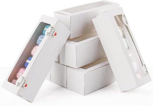 36 Pack Macaron Boxes for 5-7 Macarons Container Packaging Strawberry Candies Sweets Boxes with Sticker for Gift Giving (White)