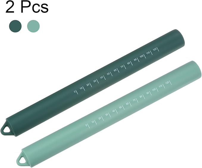 HARFINGTON 2pcs Silicone Rolling Pin 10" Stainless Silicone Surface Non-Stick Stainless Steel Inner Core Dough Roller Kitchen Roller for Baking Pastry Pizza Fondant Bread, Green,Dark Green