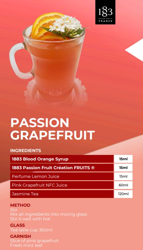 1883 Blood Orange Syrup for Drinks, Made in France, 1 Liter Glass Bottle