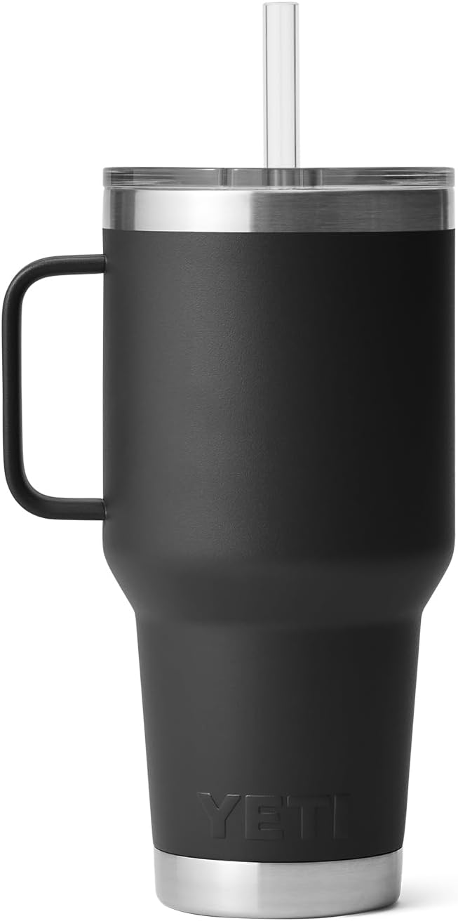 YETI Rambler 35 oz Tumbler with Handle and Straw Lid, Travel Mug Water Tumbler, Vacuum Insulated Cup with Handle, Stainless Steel, Black