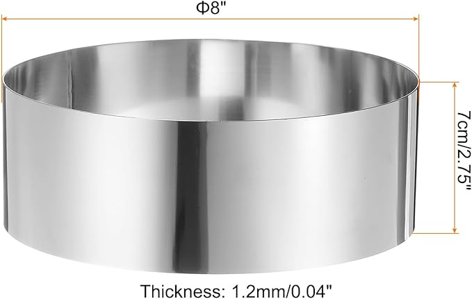 HARFINGTON Round Cake Ring 8 x 2.75 Inch Seamless Stainless Steel Pastry Mousse Dessert Ring Mirror Coating for Baking Cooking Making Tool