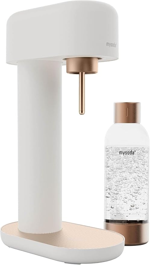 Mysoda Ruby 2 Sparkling Water Maker - Soda Streaming Machine Silent Carbonated Water Machine Robust Long-Lasting Aluminium Soda Maker 1L Water Bottle Without CO2 Cylinder - White Copper Soda Machine