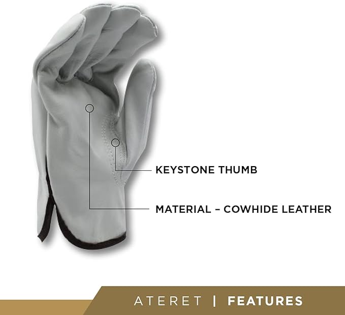 ATERET 36 Pairs Large Heavy Duty Durable Cowhide Leather Work Gloves I Driver Gloves for Truck Driving, Warehouse, Gardening, Farming