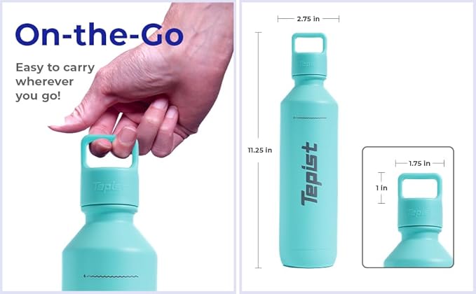 TwentyO 20oz Stainless Steel Bottle Compatible with Sodastream Machines | Powder Coated Teal | Vacuum Sealed | Double Walled | Leak-Proof | Easy to Carry | Reusable Bottle