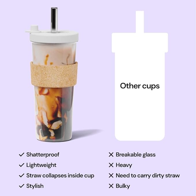 Dodoko Hot Pink Reusable Boba Tea Cup with Straw, 24 oz - Insulated BPA Free Shatterproof Tumbler for Iced Coffee, Smoothies, Cold Drinks - Dishwasher Safe, Includes Straw Cleaner