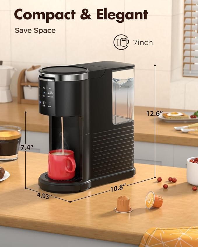 Kismile Single Serve Coffee Maker, 2 in 1 Pod Coffee Maker Machine for K-Cup & Ground, 6 to 14oz Brew Sizes, 40oz Removable Water Reservoir, LCD Screen, Self-cleaning, Black