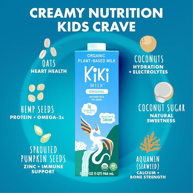 Kiki Milk Plant Based Milk - Organic Original Kiki Milk - Calcium & Magnesium Source - Gluten Free, Gum Free, GMO Free, Dairy Free, Soy Free, Glyphosate Free - Shelf Stable - (32 oz • Pack of 6)