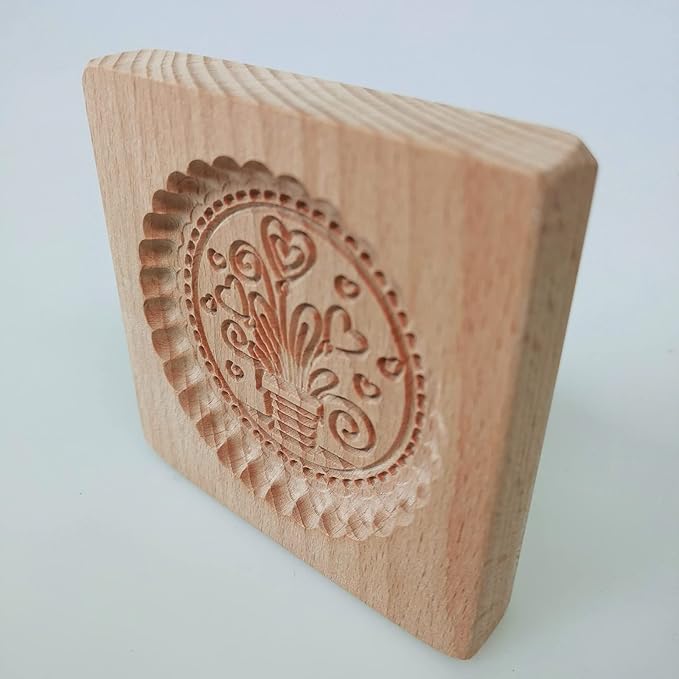 Wooden Cookie Biscuit Mold, 3D Baking Mold, Embossing Craft Decorating Baking Tool, Suitable for Halloween Thanksgiving Christmas Kitchen DIY (Flowerpot 10 * 10 * 2)