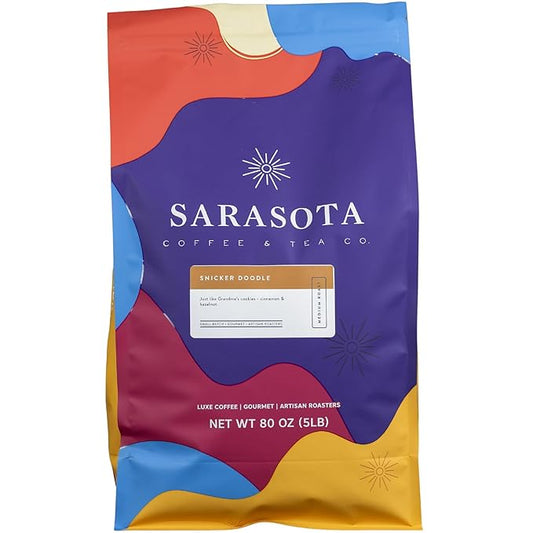 Sarasota Coffee Ground Snickerdoodle Sugar Cookie | Medium Roast Gourmet Flavored Coffee Grounds | Low Acid, Mold Free, Specialty Grade Flavored Bulk Ground | 5lb (80 oz)