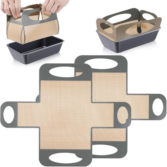 2 Pack Reusable Silicone Bread Loaf Pan Liners, Non-Stick & Easy Clean Baking Mats with 4 Handles for 9x5" Baking Loaf Pans, Baking Accessories for Baking Bread, Cookies