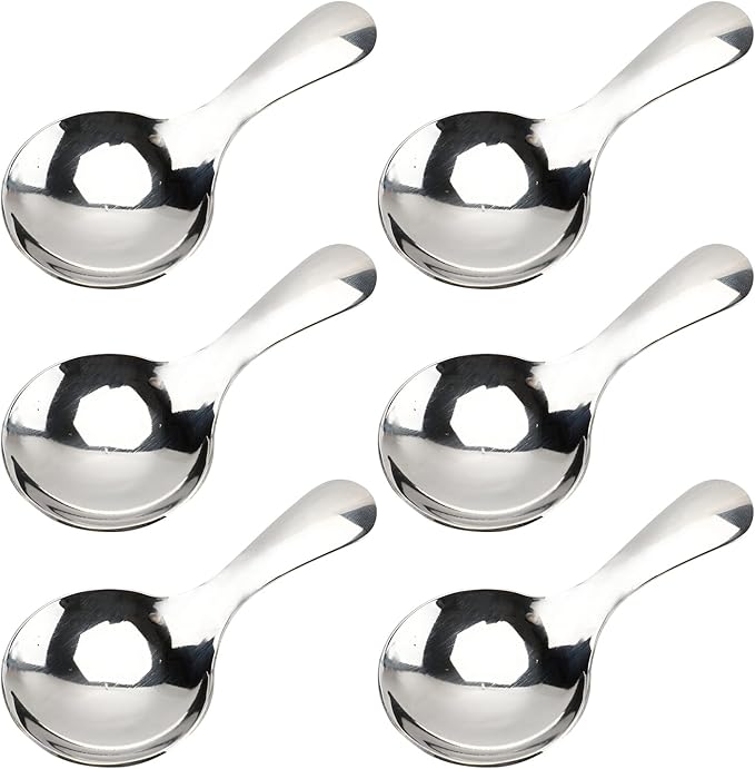 6-Piece Small Stainless Steel Spice Spoons - Canister Scoops for Condiments, Honey, Coffee, Tea, Salt, Jam, Mustard & Ice Cream