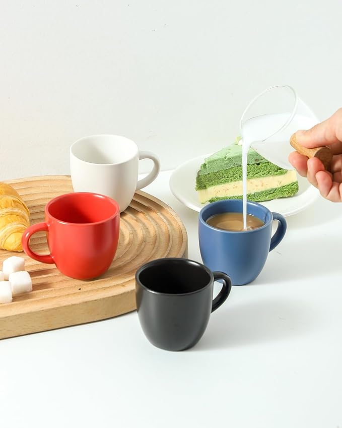 Hasense Ceramic 3 OZ Espresso Cups, Porcelain Espresso Demitasse Cups Set of 4 for Double shot, Lungo and Ristretto, Tiny Italian Expresso Shot Coffee Mugs for Home and Office, Colorful