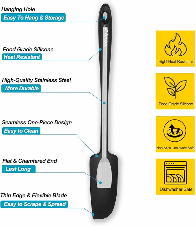 3-Pack Silicone Jar Spatulas, Vovoly Small Seamless Design Rubber Scraper with Stainless Steel Core, Heat Resistant and Non-Stick Mini Spatula for Jars and Blenders, BPA Free,11 IN, Assorted color