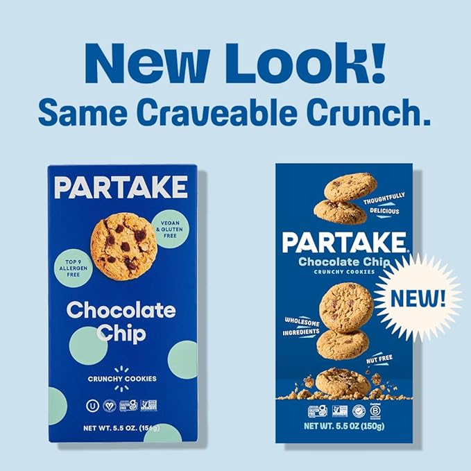 Gluten Free Partake Crunchy Cookies Variety Pack (Chocolate Chip, Ginger Snap, Graham Cracker) - Vegan - Free From the Top 9 Allergens Including Dairy, Wheat, Soy, Eggs, & Peanuts - Non GMO - Safe School & Office Snack (4 Pack, 5.5oz Boxes)