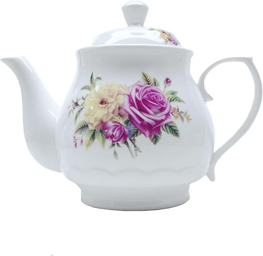 European Style Porcelain Teapot, Coffee Tea Water Pot Vintage Ceramic Kettle (42oz)
