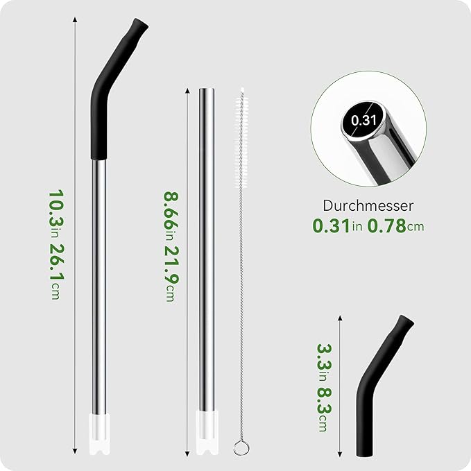 Snowfall 2 Pcs Replacement Metal Straws for Stanley 14, 20 OZ Tumbler, Stainless Steel Straws with Silicone Tip for 20 OZ Tumbler, Straw Brush (Sky Blue)