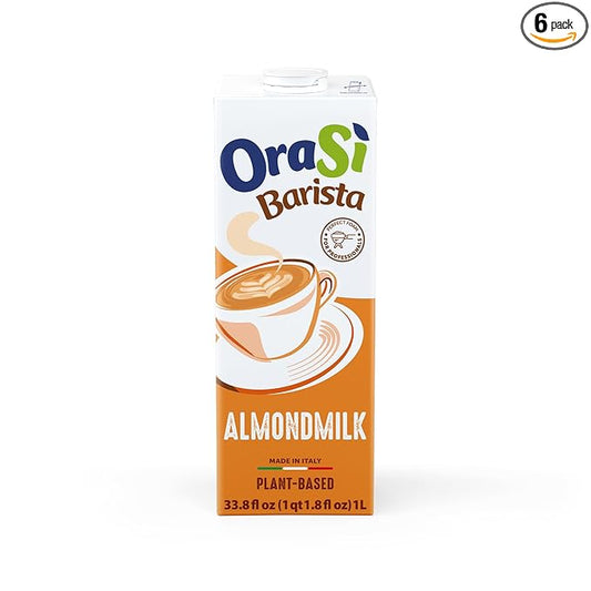 OraSì Almond Milk Barista | High-Foaming Plant-Based Almond Milk for Coffee, Latte Art & Italian-Style Cappuccino | Dairy-Free, Gluten-Free, Non-GMO | 1 L (33.8 fl oz) Carton