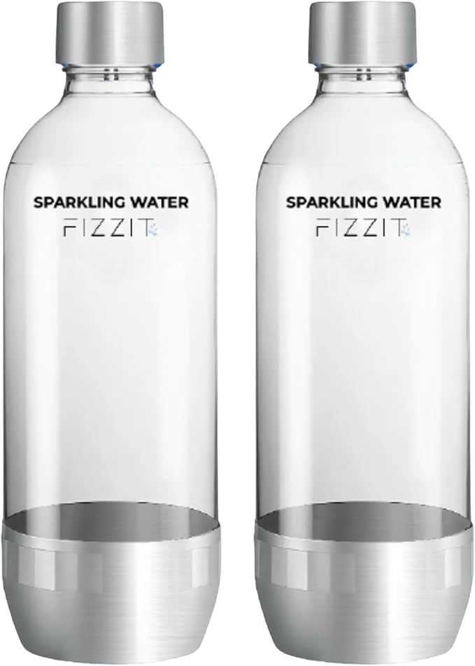 FIZZIT 1L Carbonation Bottles – 2 Pack | Value Set | Compatible with SodaStream & Most Soda Makers | BPA-Free PET, Reusable, Eco-Friendly with Hermetic Sealing Caps (Universal-Bottles)