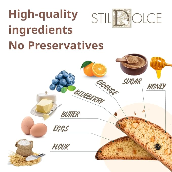 Authentic Italian Semi-Soft Blueberry and Orange Biscotti | Made in Tuscany, Italy | Stildolce Traditional Biscuits, 8.8 Oz
