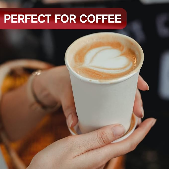 Smygoods White Disposable Paper Coffee Cups with Lids (12 OZ, 100 Count) For Hot Beverages, Tea, Espresso, Cocoa - To Go Drink Containers, Café & Office