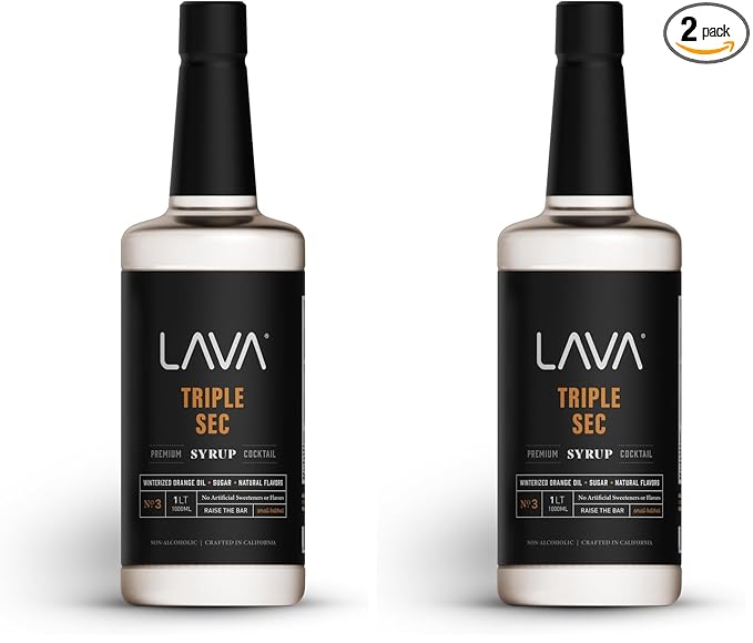LAVA Premium Triple Sec Cocktail Syrup, 33.8oz (1-Liter), Made with 100% Sugar, Orange Extract, No Artificial Sweeteners, Flavors, or Colors. (2-Pack)