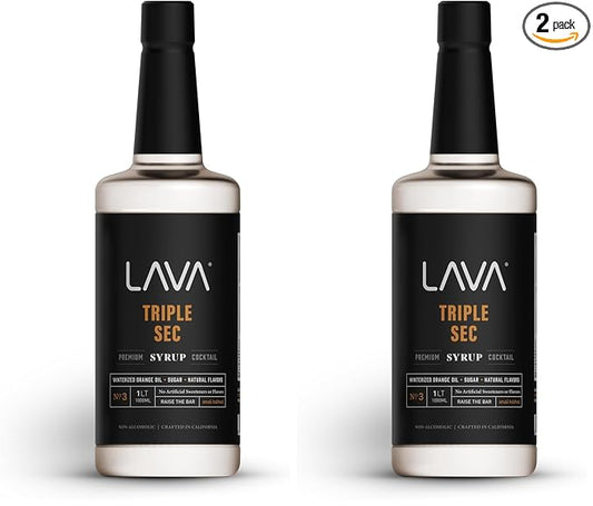 LAVA Premium Triple Sec Cocktail Syrup, 33.8oz (1-Liter), Made with 100% Sugar, Orange Extract, No Artificial Sweeteners, Flavors, or Colors. (2-Pack)
