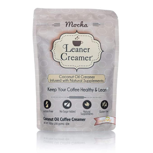 Leaner Creamer Natural Coconut Oil Based Lactose Free Gluten-Free and Sugar-Free Coffee Creamer Powder Infused with Supplements, Decadent Mocha (9.87oz Pouch)
